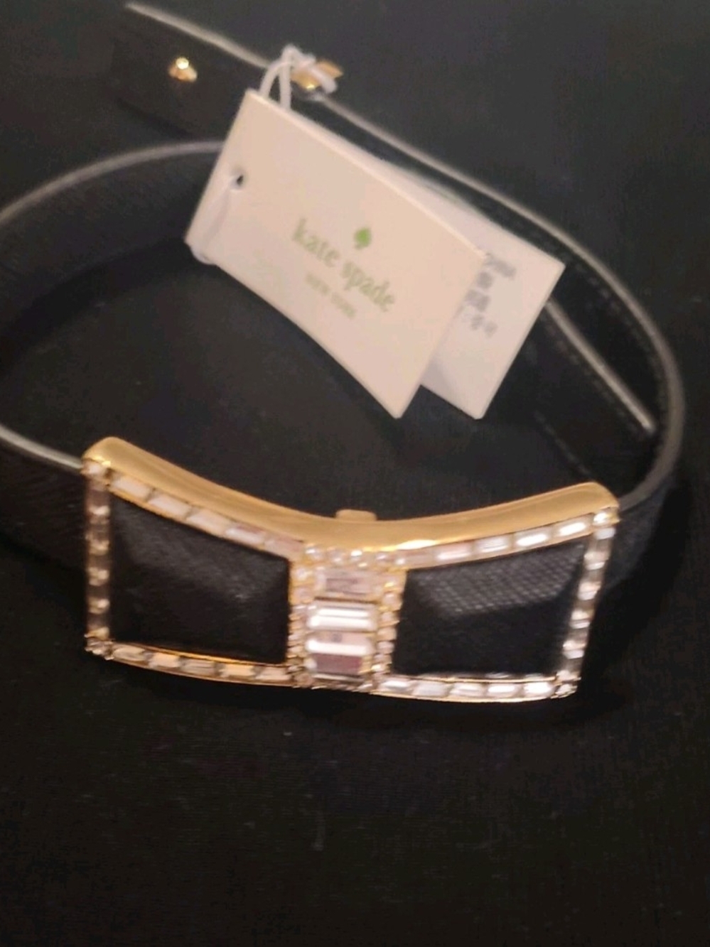 kate spade Black Bow Belt with Gold Crystal-Trim Buckle Bracelet